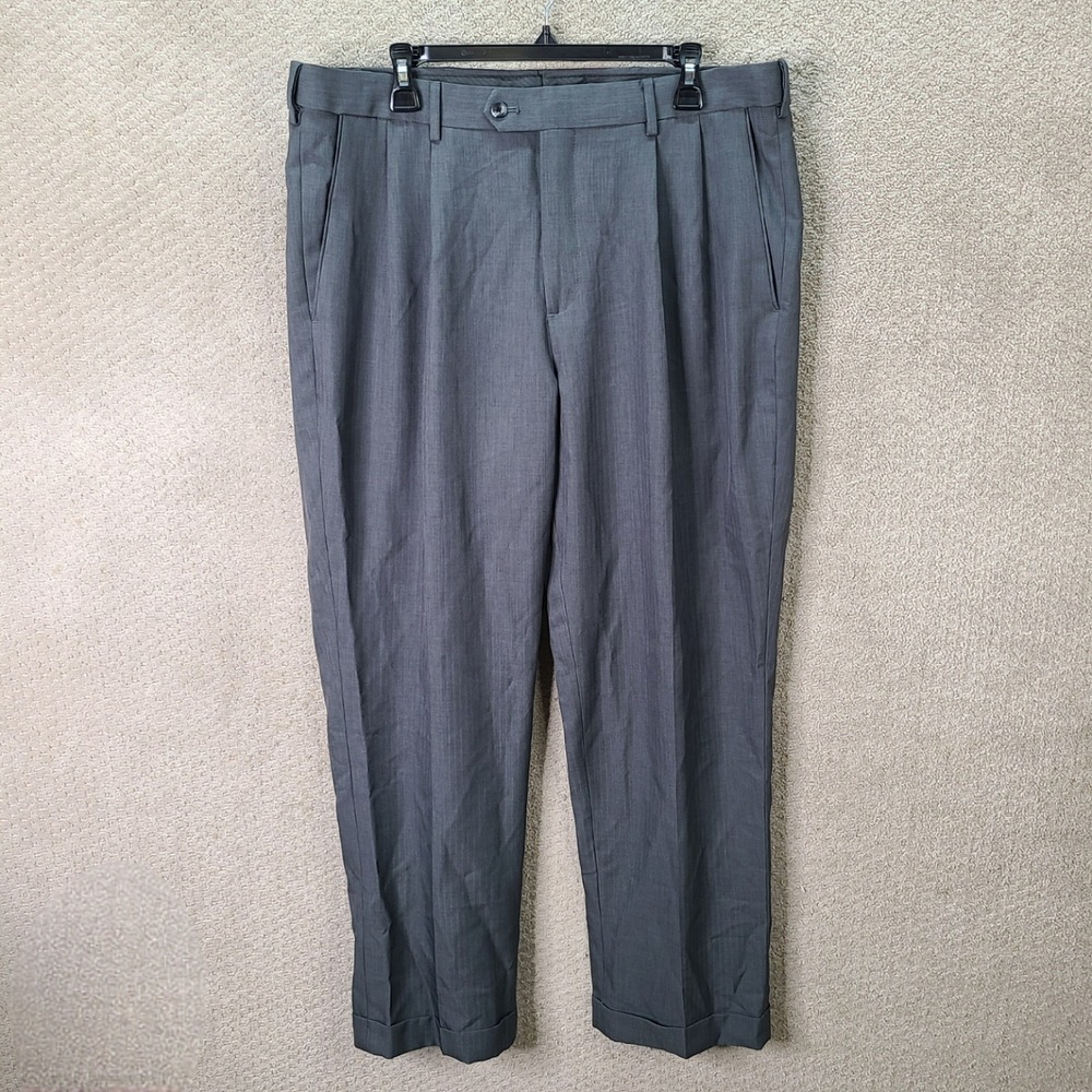 Croft & Barrow Pants Mens 38x30 Gray Classic Fit Pleated Polyester Casual Formal